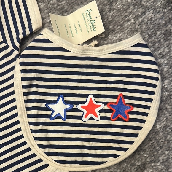 NWT Green Babies navy Striped Onesie and Bib Set with red white & blue Stars 6m - Picture 2 of 4